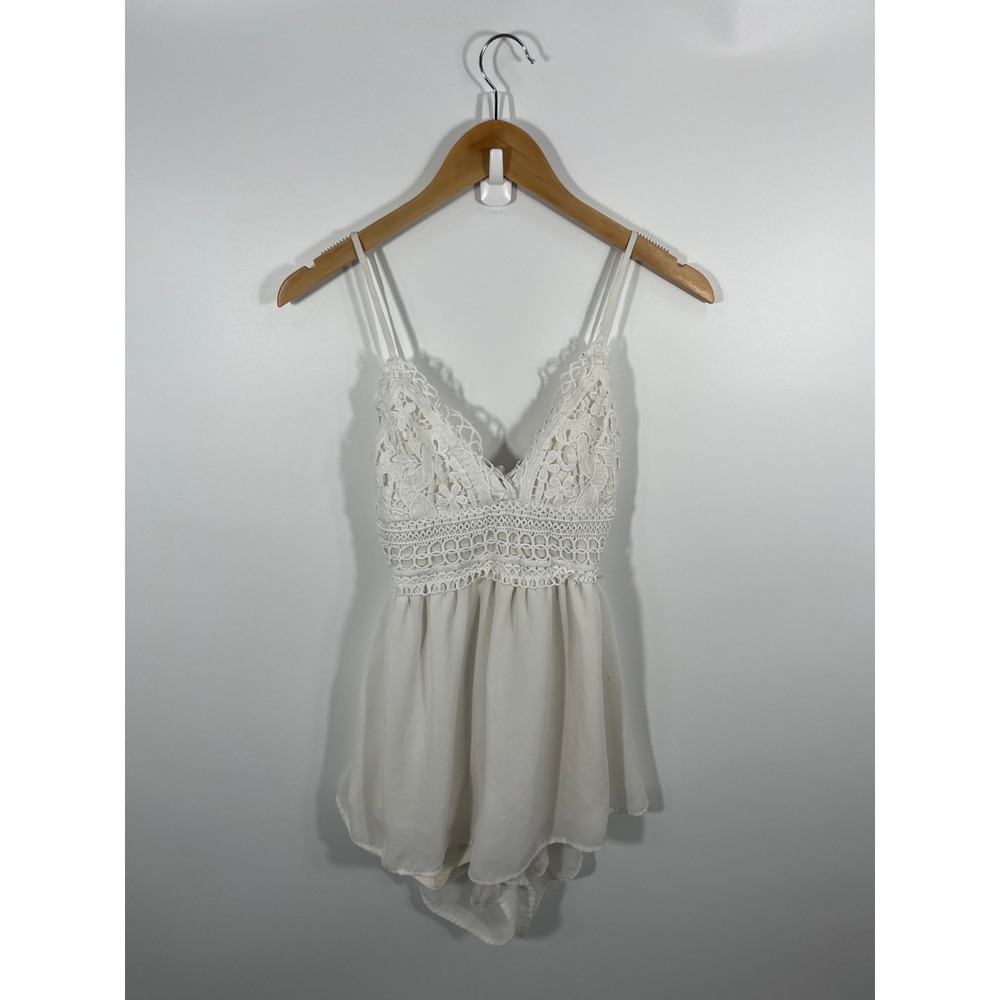 Womens‎ Romper S White Crochet Boho Chic Coastal Festival Concert Rodeo Backless